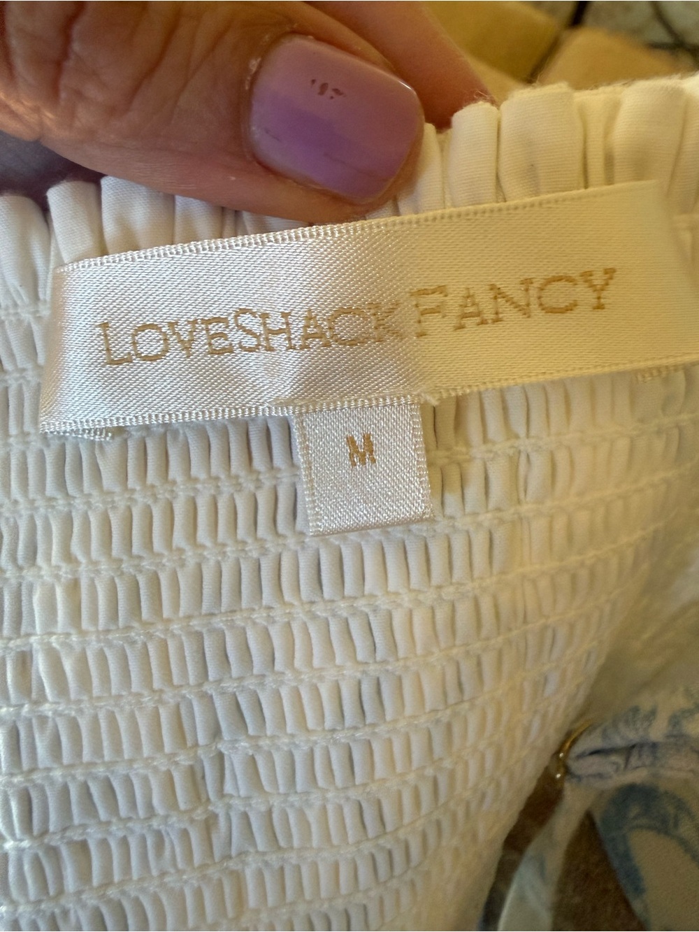 LoveShackFancy lacette toile linen crop Top Cerulian Blue & white size m $195 - Picture 6 of 9